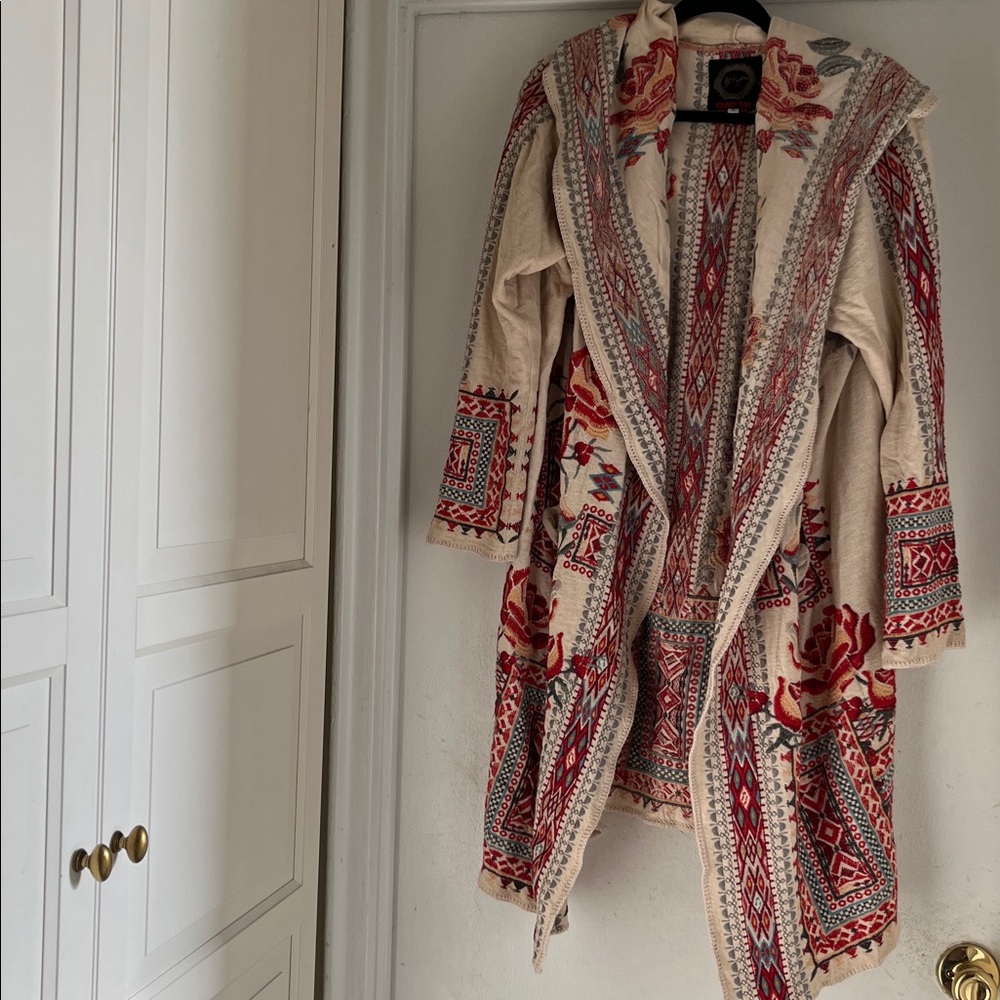 Johnny Was XL MIDI hoodie 💯% cotton heavily  embroidered draped wrap jacket - Picture 2 of 16